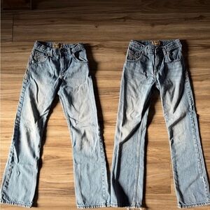 2 Pair Wrangler Boys Jeans Size 14 Slim, 20X Bootcut Jeans Light Wash